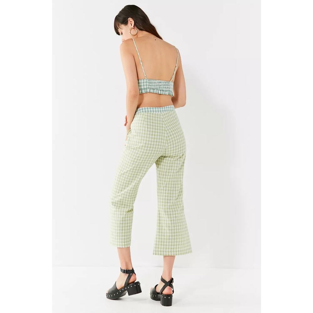 URBAN OUTFITTERS UO Leanna Gingham Cropped Flare Pant Green 100% Cotton Sz Small - Picture 5 of 9